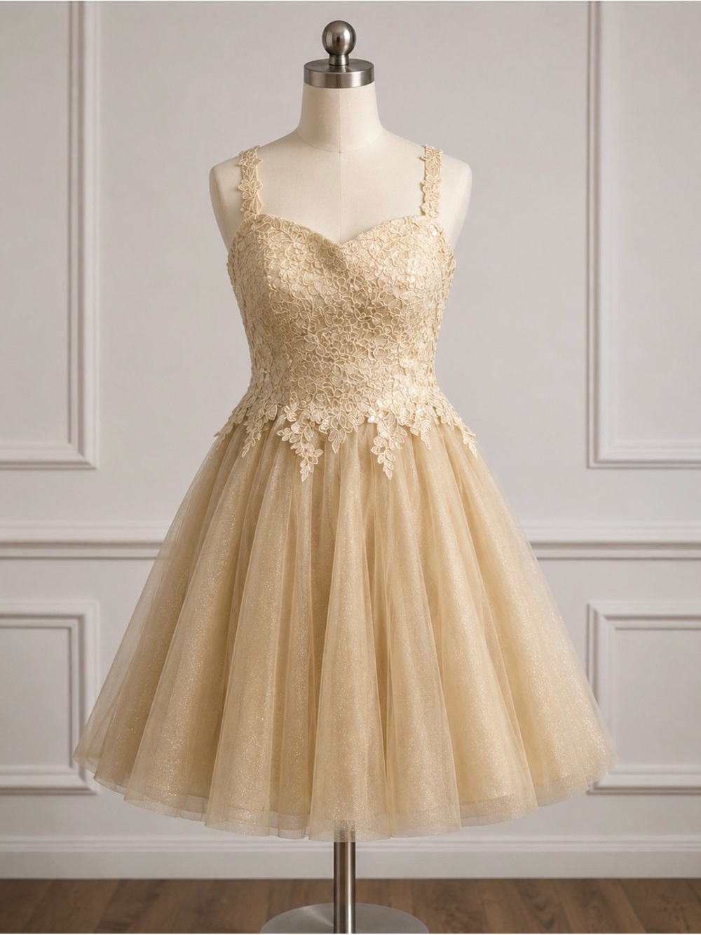 Fashion Nova Champagne Lace A-Line Mini Dress